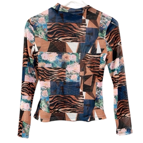 SHEIN Mixed Print Sheer Long Sleeve Top Size Medium - Picture 1 of 6